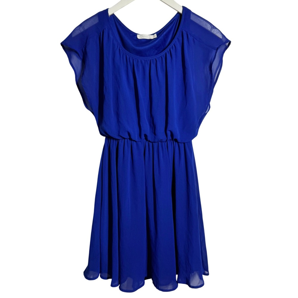 Lush Royal Royal Blue Mini Cocktail Dress Sheer Flutter Sleeve S Y2K Party Work